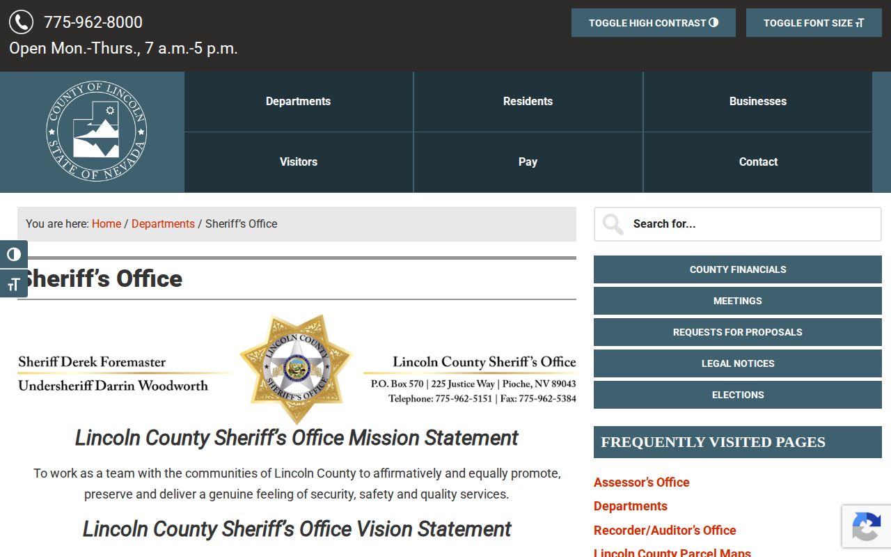 Lincoln County Sheriff’s Office official booking-record source