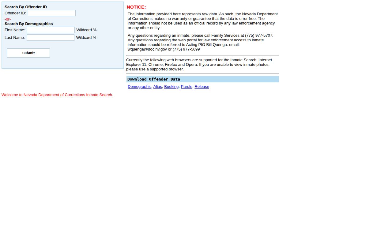Nevada Department of Corrections offender search for Lincoln County custody follow-up